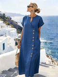 Women'S Casual Button-Down Vacation Dress