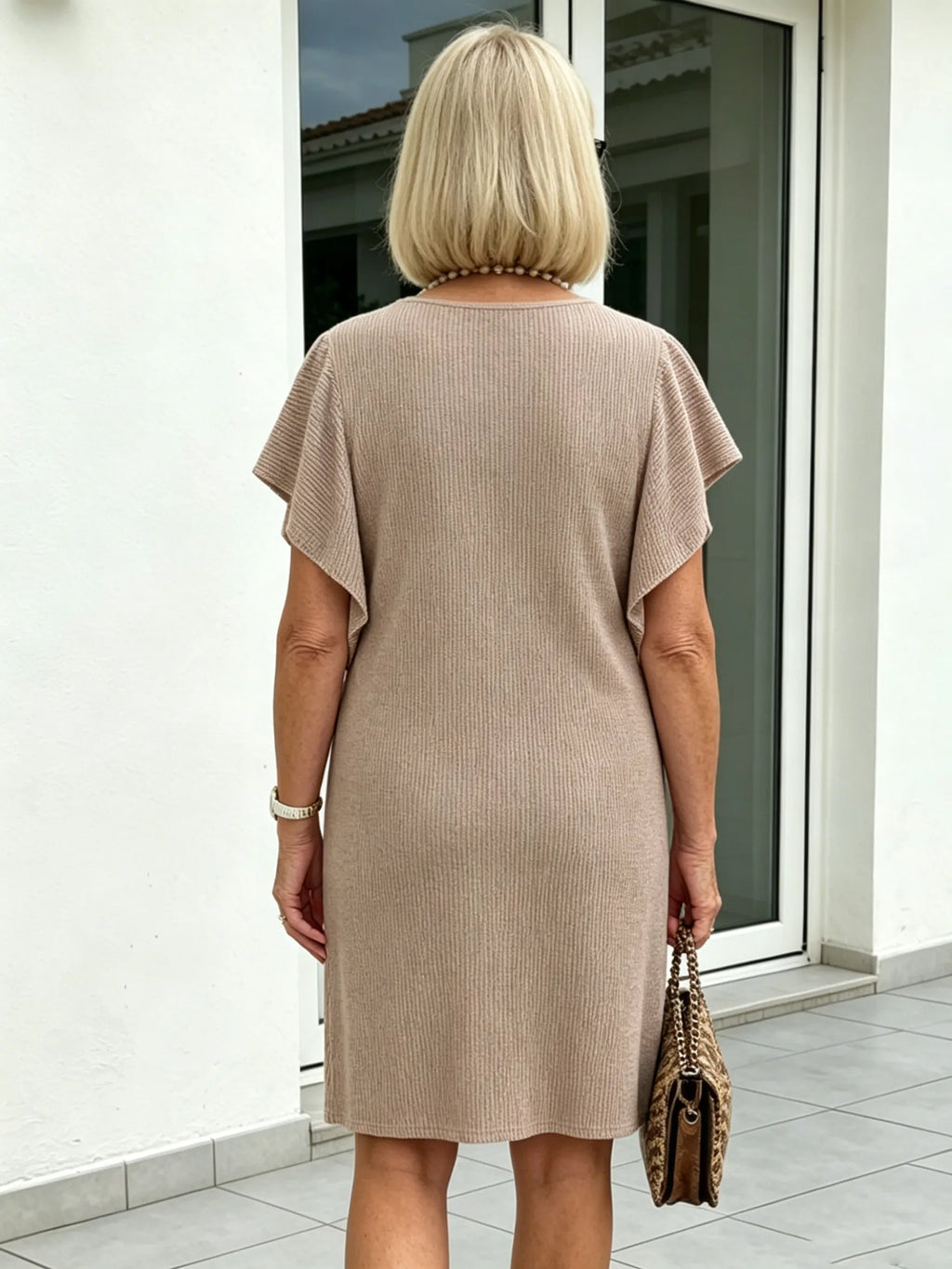 Women's Clothing Contrasting Color Twist Strip Lotus Leaf Sleeve Medium and Long Dress