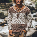 Men's Bohemian Holiday Style Vintage Printed Casual Long Sleeve Top