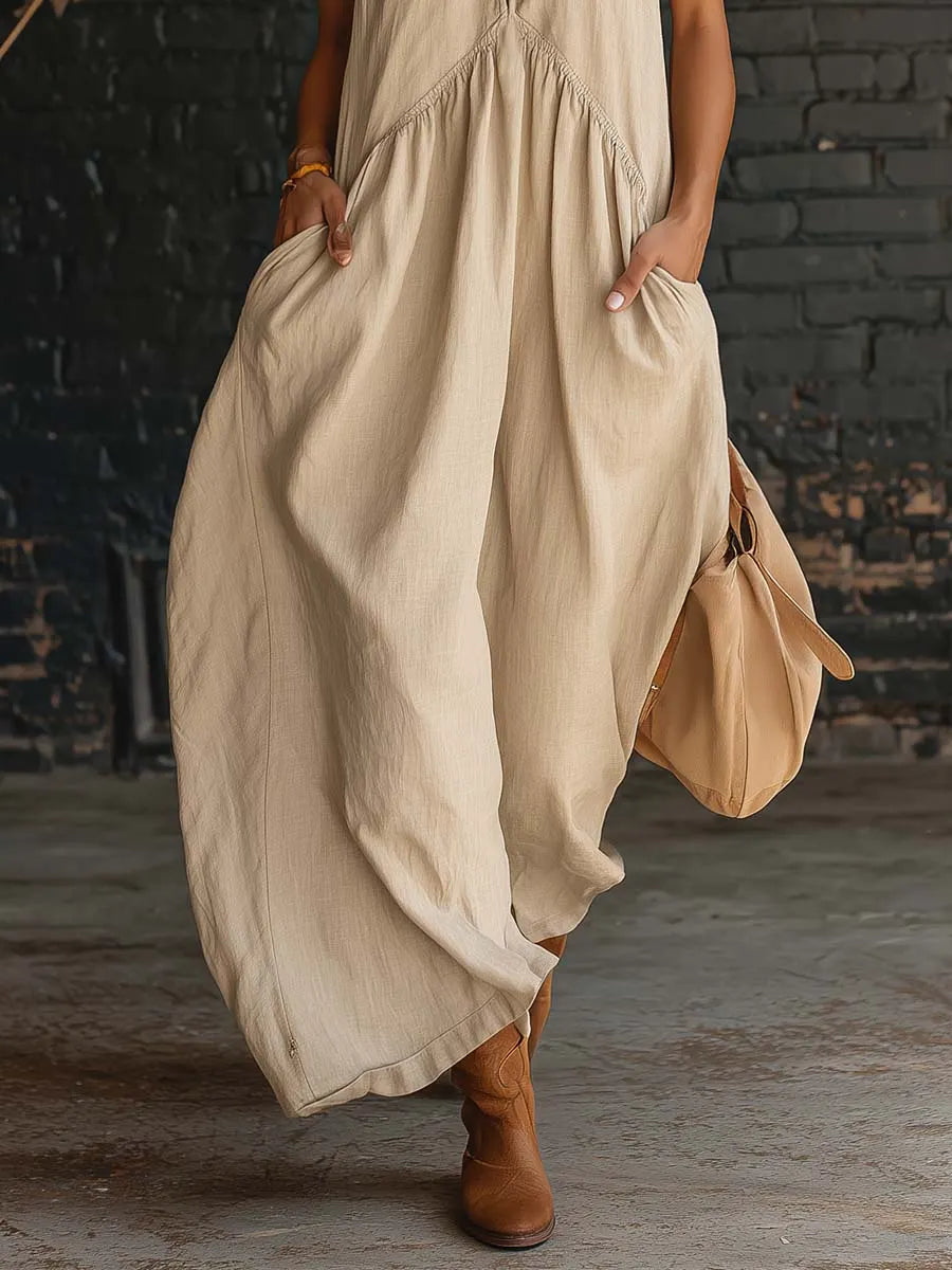 Elegant Resort-style Stand-collar Cotton Dress