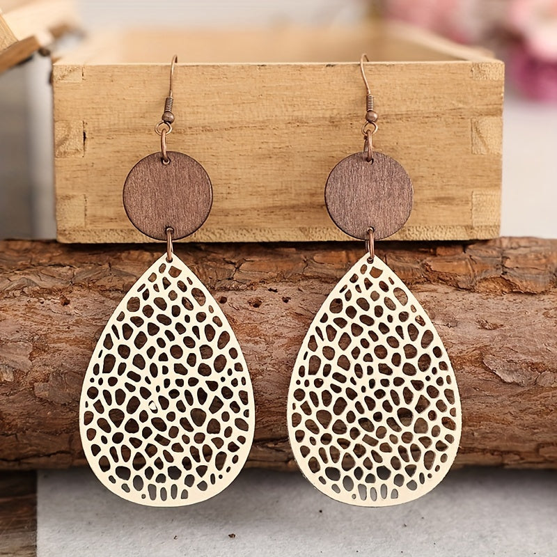 Boho Style Dangle Earrings Hollow Waterdrop Design Match Daily Outfits Party Accessories Gift For Family/ Friends/ Lover