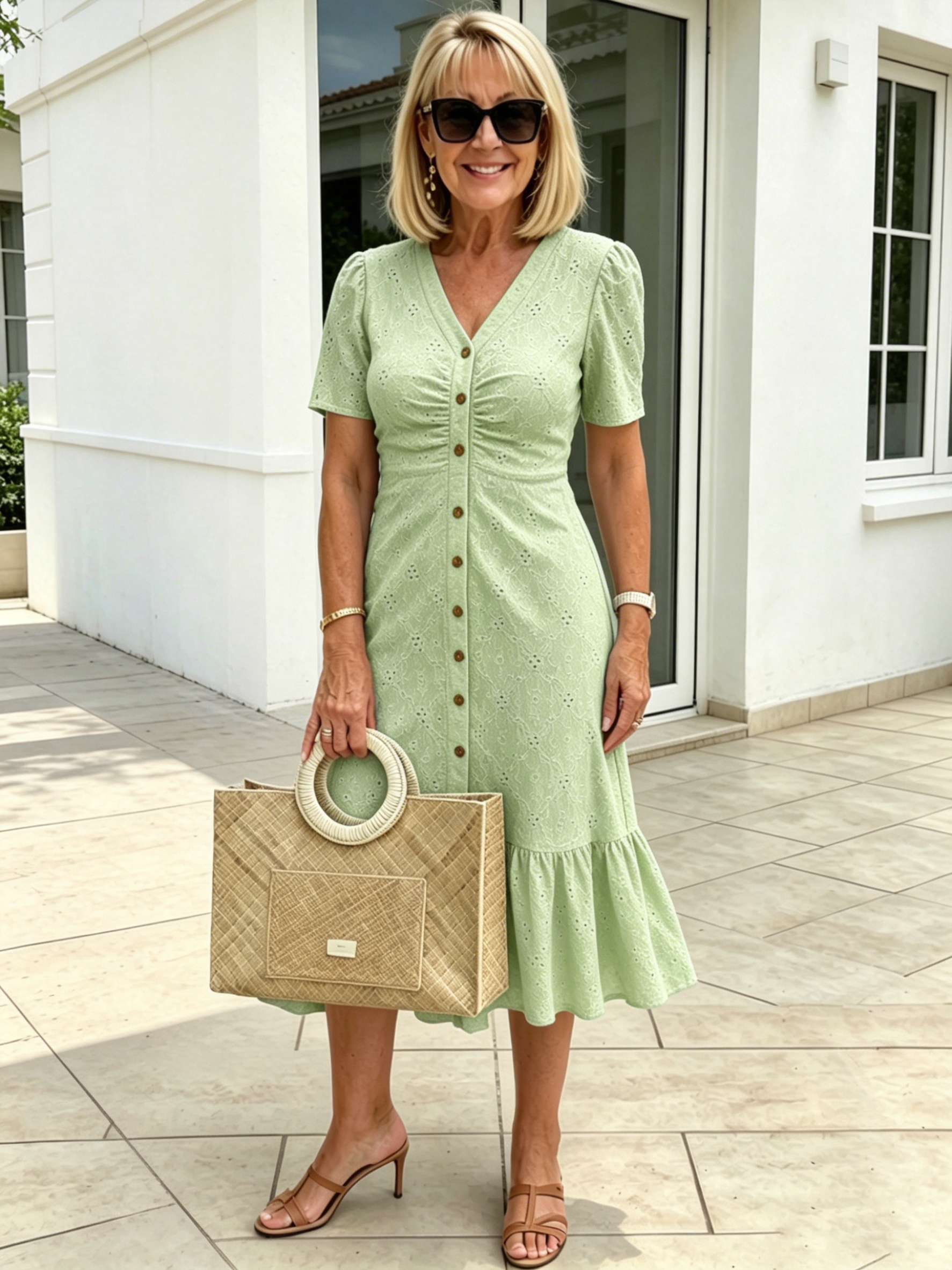 Textured Fabric Hollow Fabric Fashion Dress Short Sleeve Solid Color