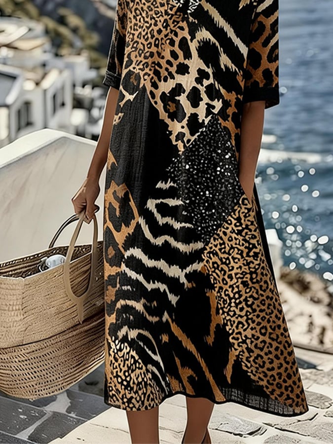 Women'S Casual Round Neck Loose Printed Vacation Dress