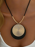 Women's Metal Textured Double Circle Pendant Necklace