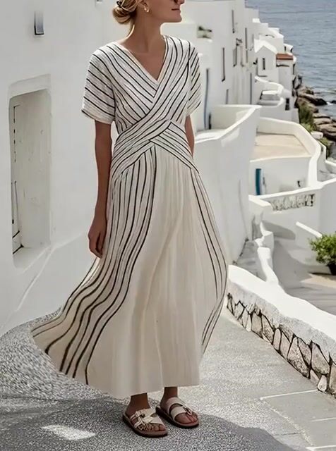Women'S Loose Striped Print Dress