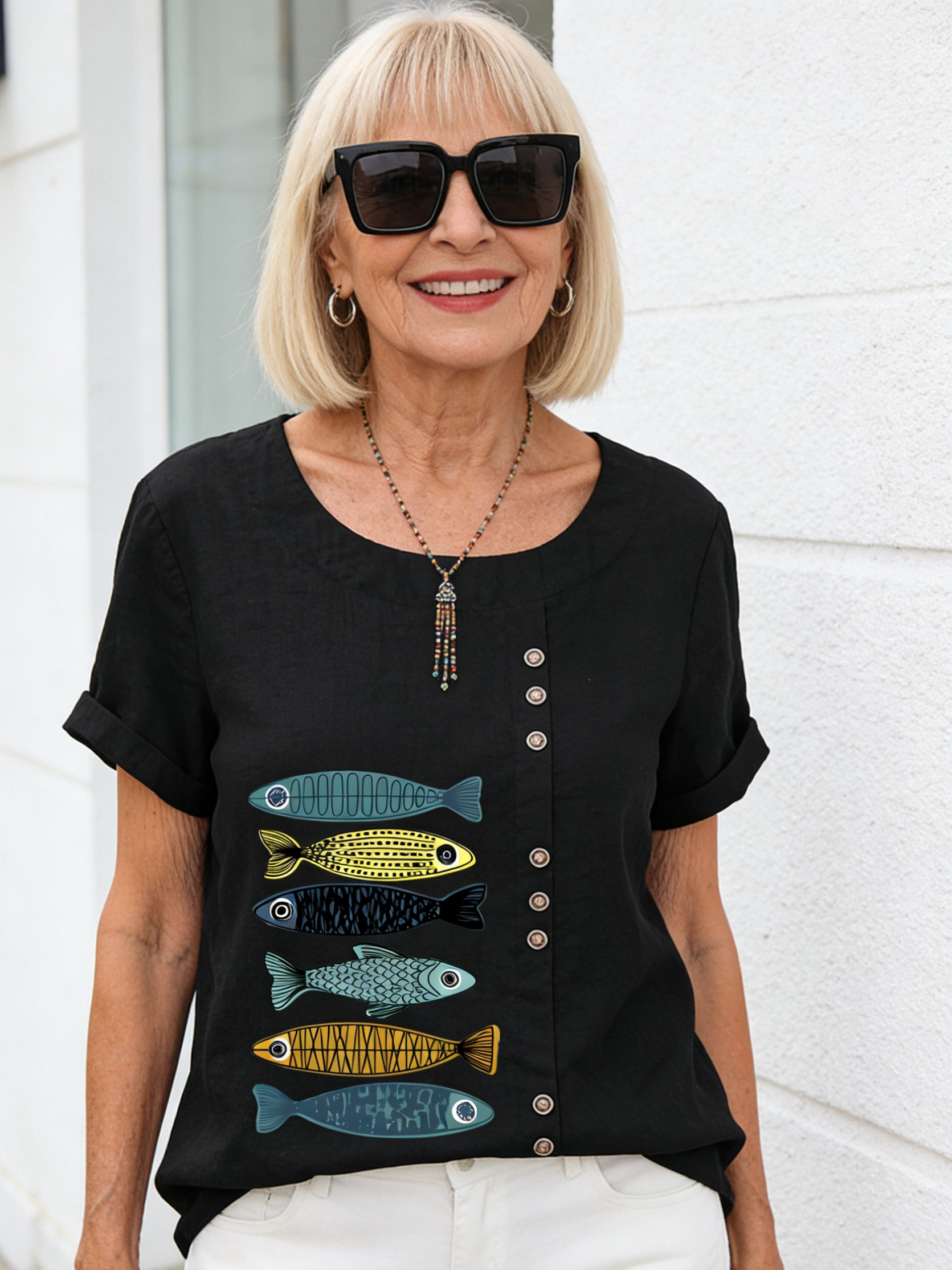 Cotton and Linen Printed Shirt Women