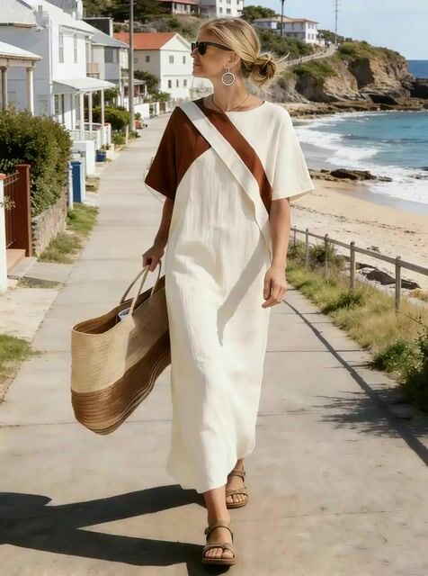 Women's Short-Sleeved Casual Round-Neck Dress