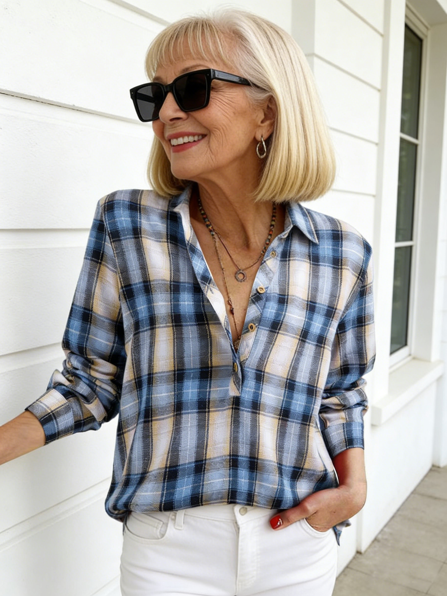 Collar Plaid Shirt Fashion Casual Shirt Button Up