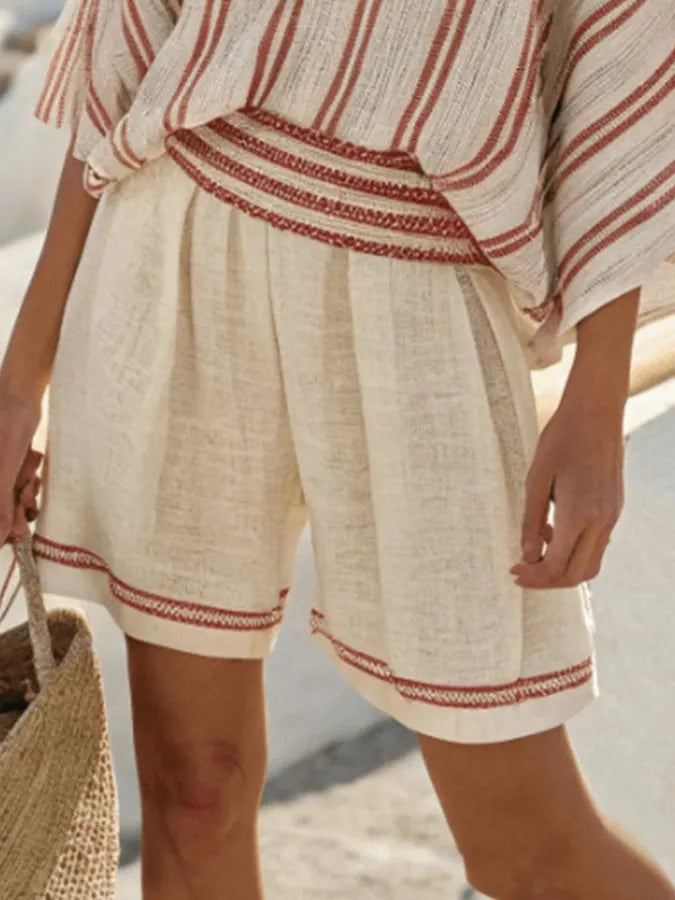 Women'S Loose Striped Holiday Shorts Set