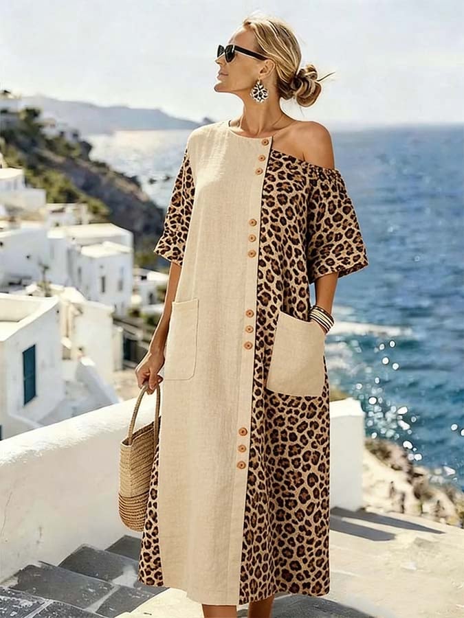 Women'S Casual Color-Block Leopard Print Dress