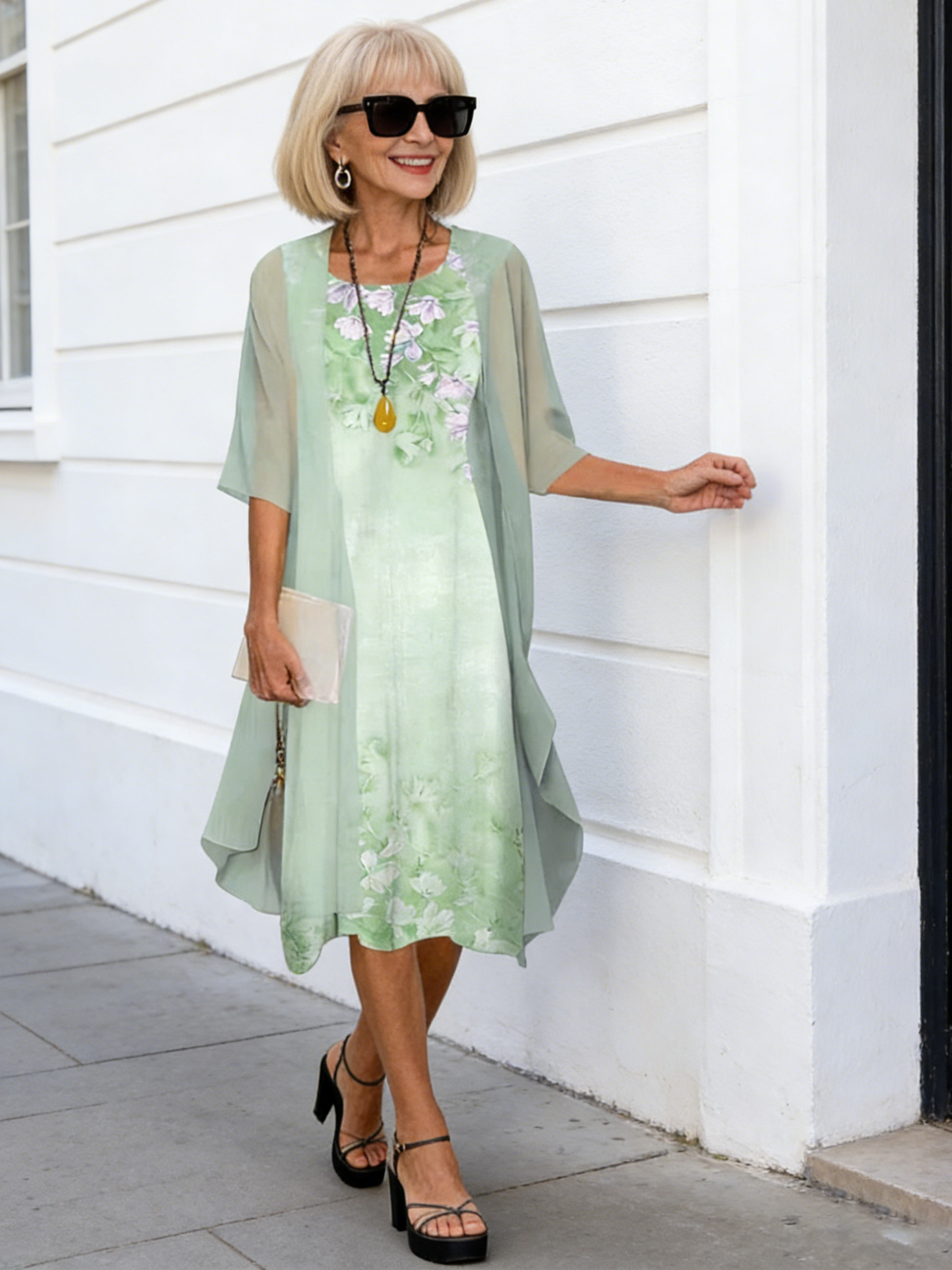 2Pcs Stylish and Elegant Chiffon Dress Two-piece Set