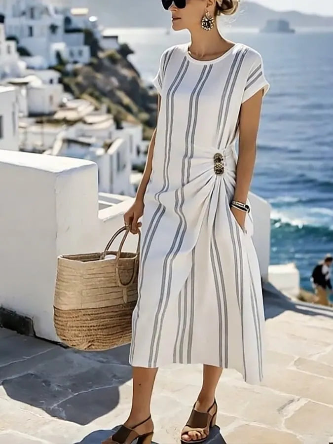 Women'S Casual Color-Block Striped Dress