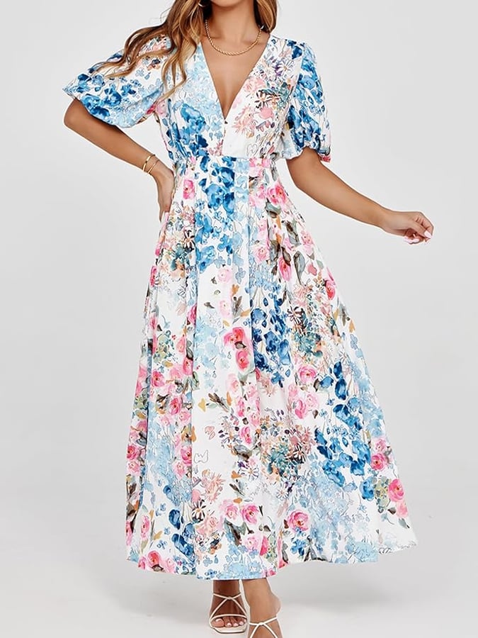 Women's Casual V-neck Printed Resort Dress