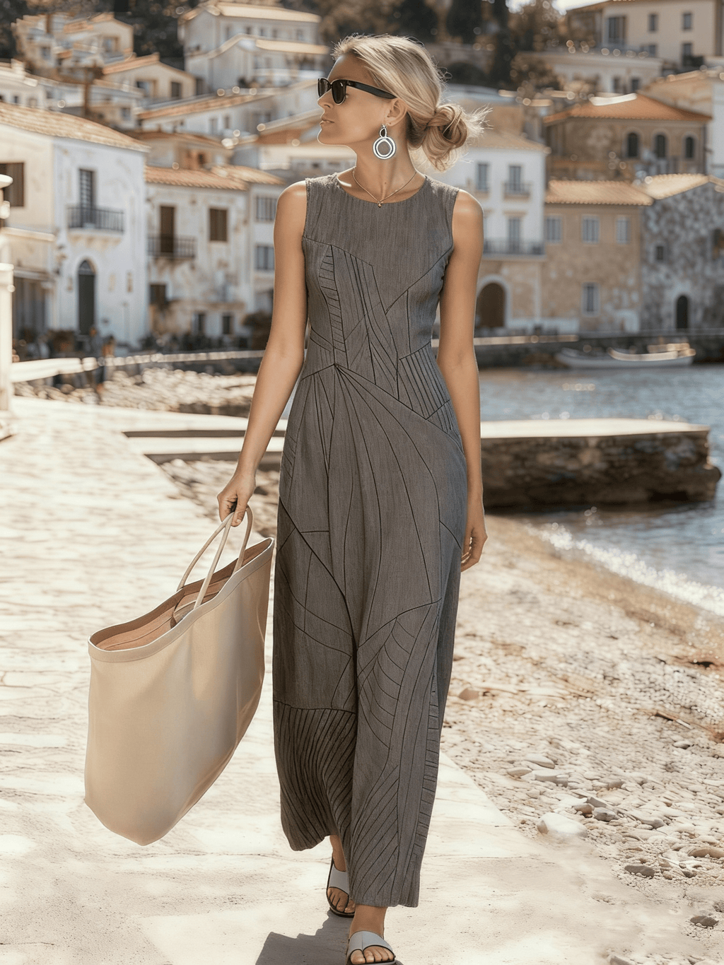 Women's Sleeveless Irregular Striped Dress