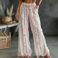 Women's Vintage Floral Vine Art Embroidery Patchwork Cotton Linen Pants