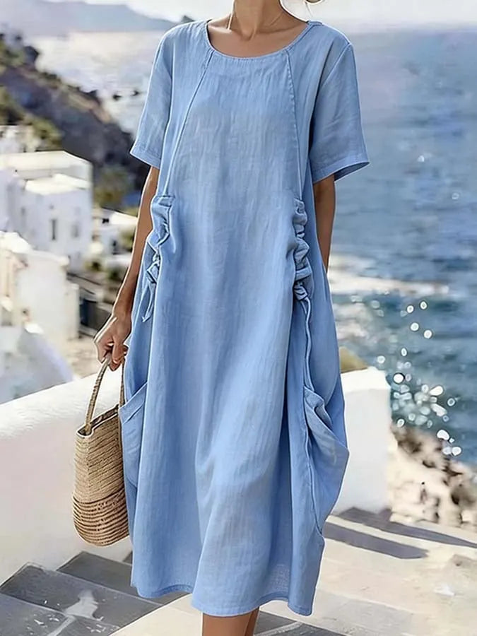 Women'S Casual Solid Color Ruched Dress