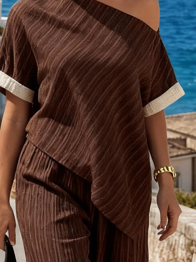 Women's Striped Short-Sleeved Suit With Shoulder Straps