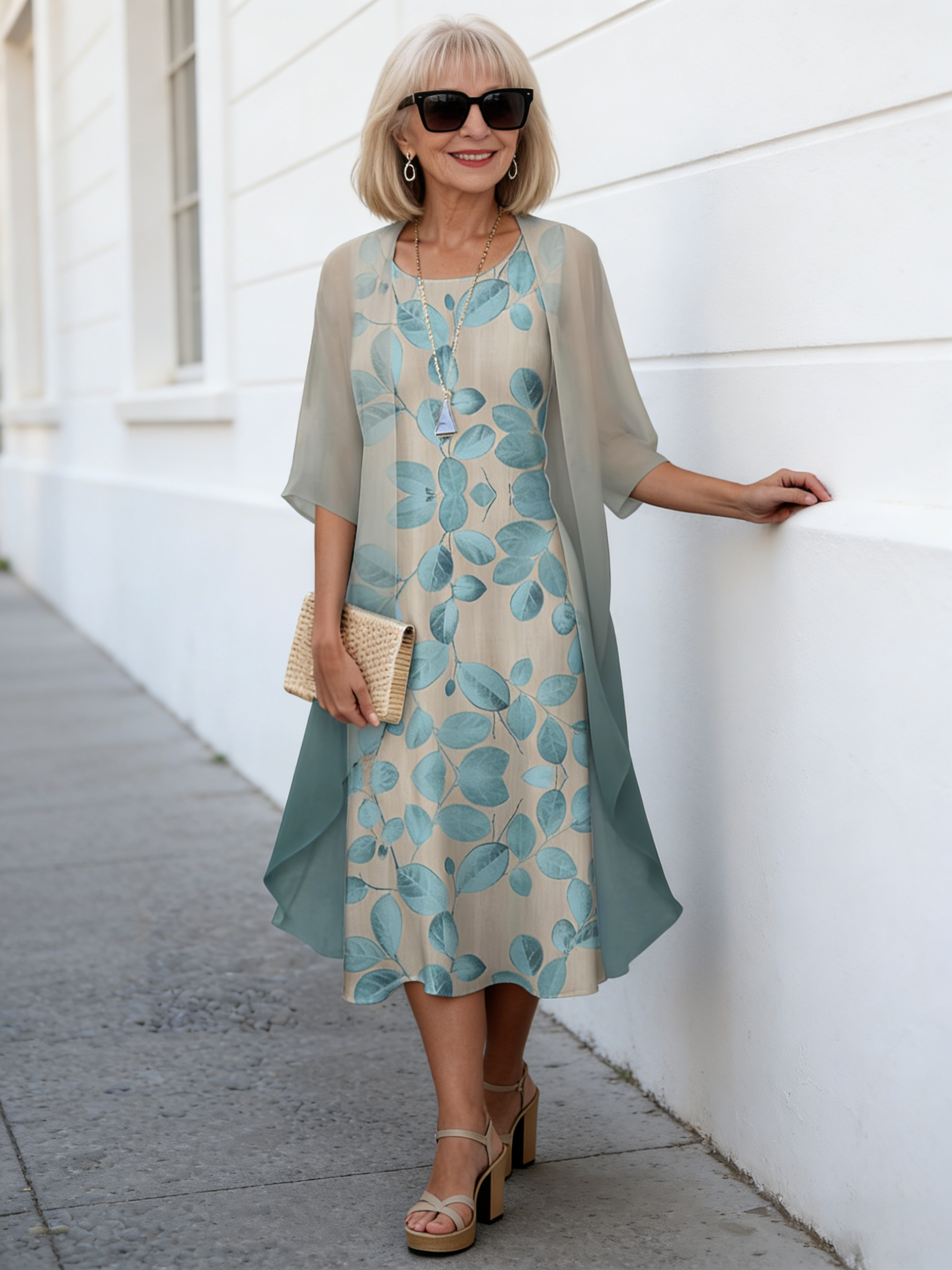 2Pcs Stylish and Elegant Chiffon Dress Two-piece Set