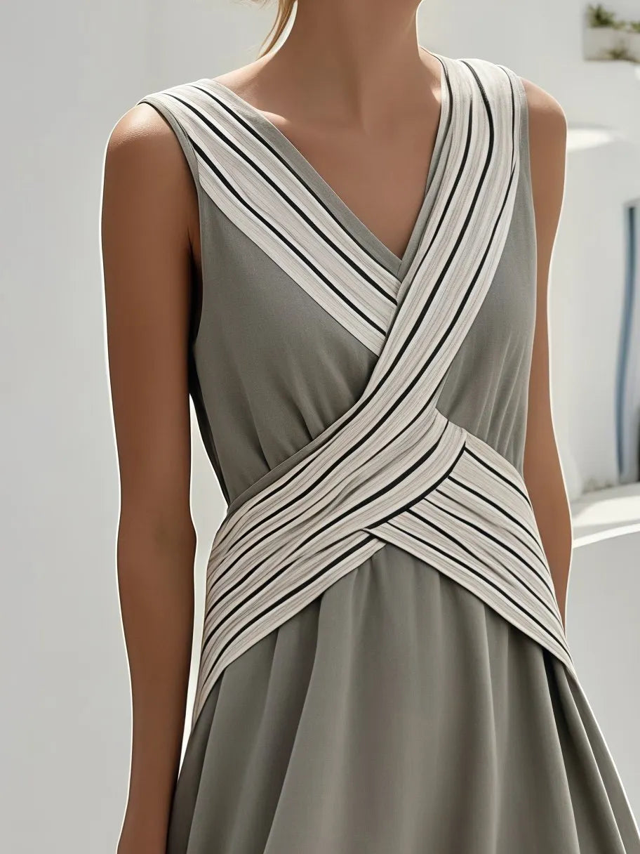 Women's Summer Cross Striped Pleated Dress