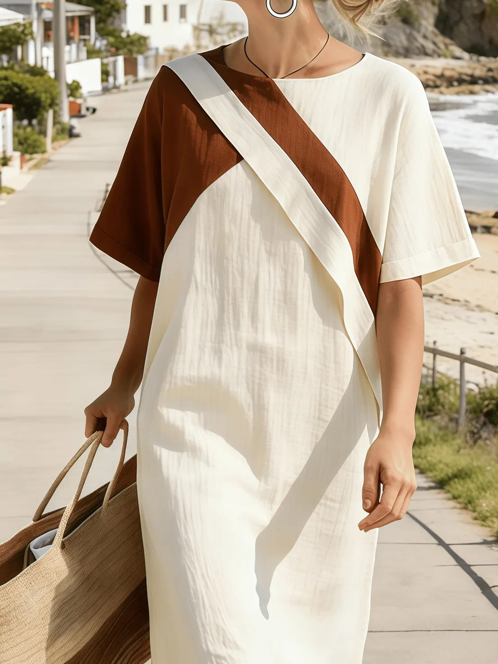 Women's Short-Sleeved Casual Round-Neck Dress