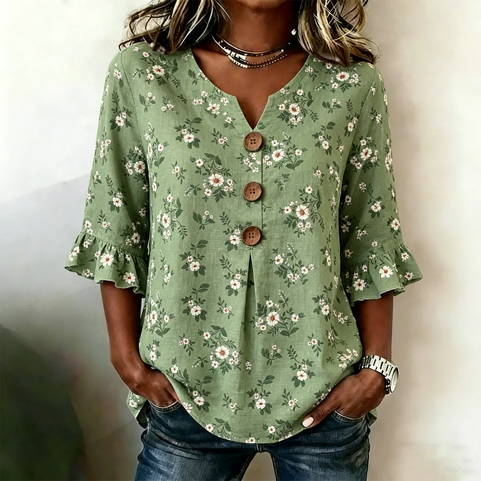 Floral Pattern Design Women's Casual Linen Top