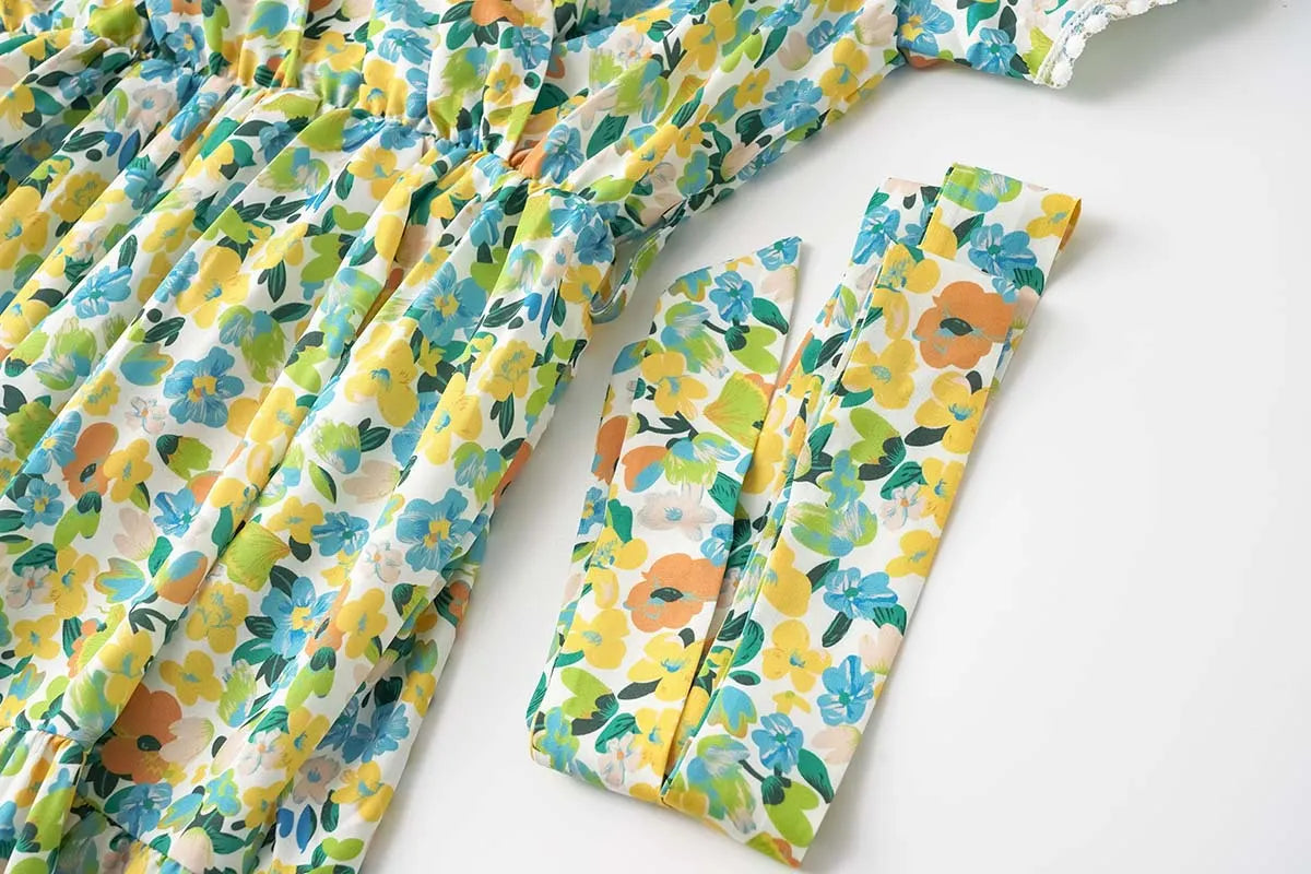 Dress Summer Small Floral Split V-neck Women's Clothing