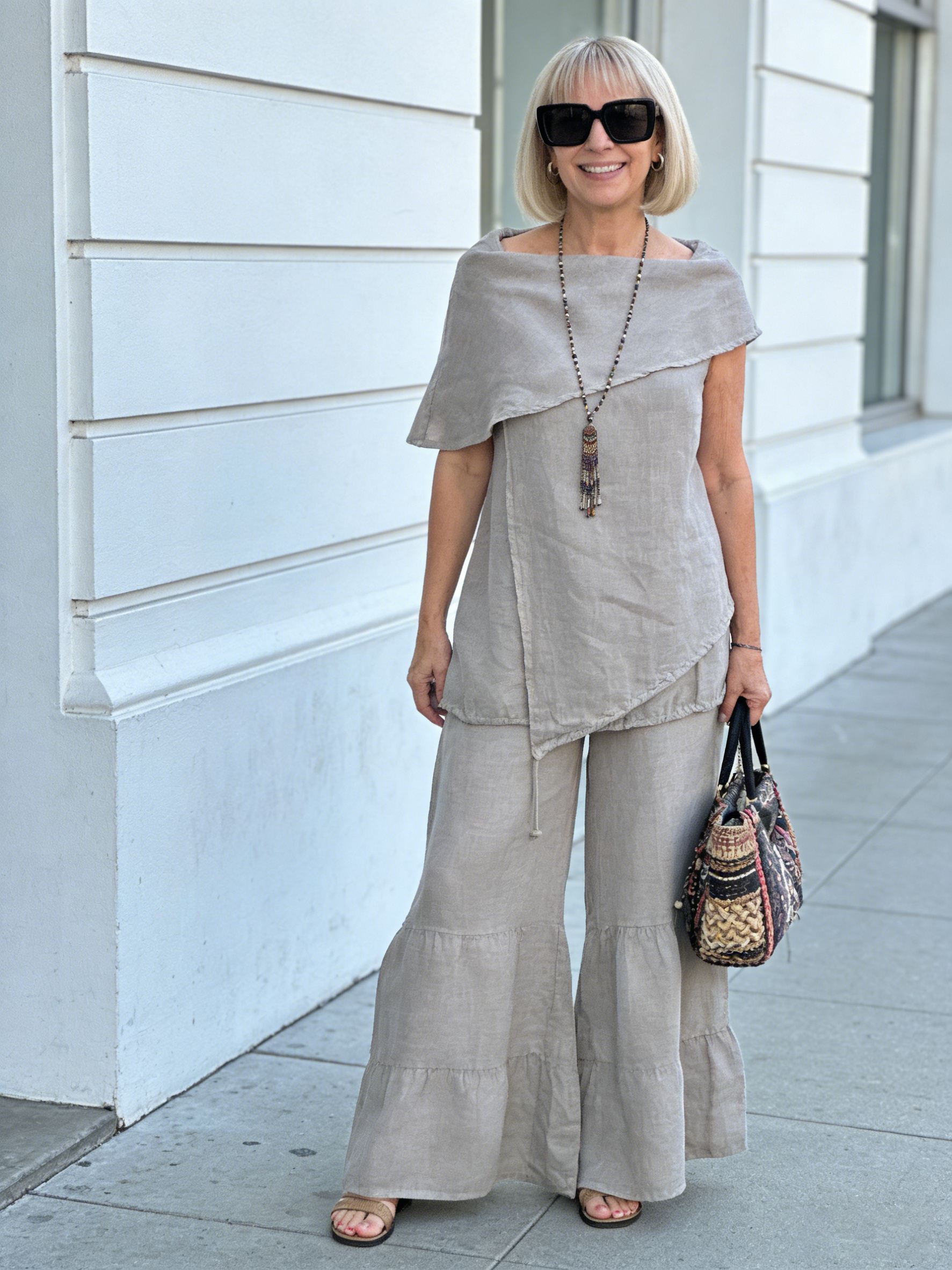 2Pcs Cotton and Linen Fashion Casual Loose Sleeveless Suit