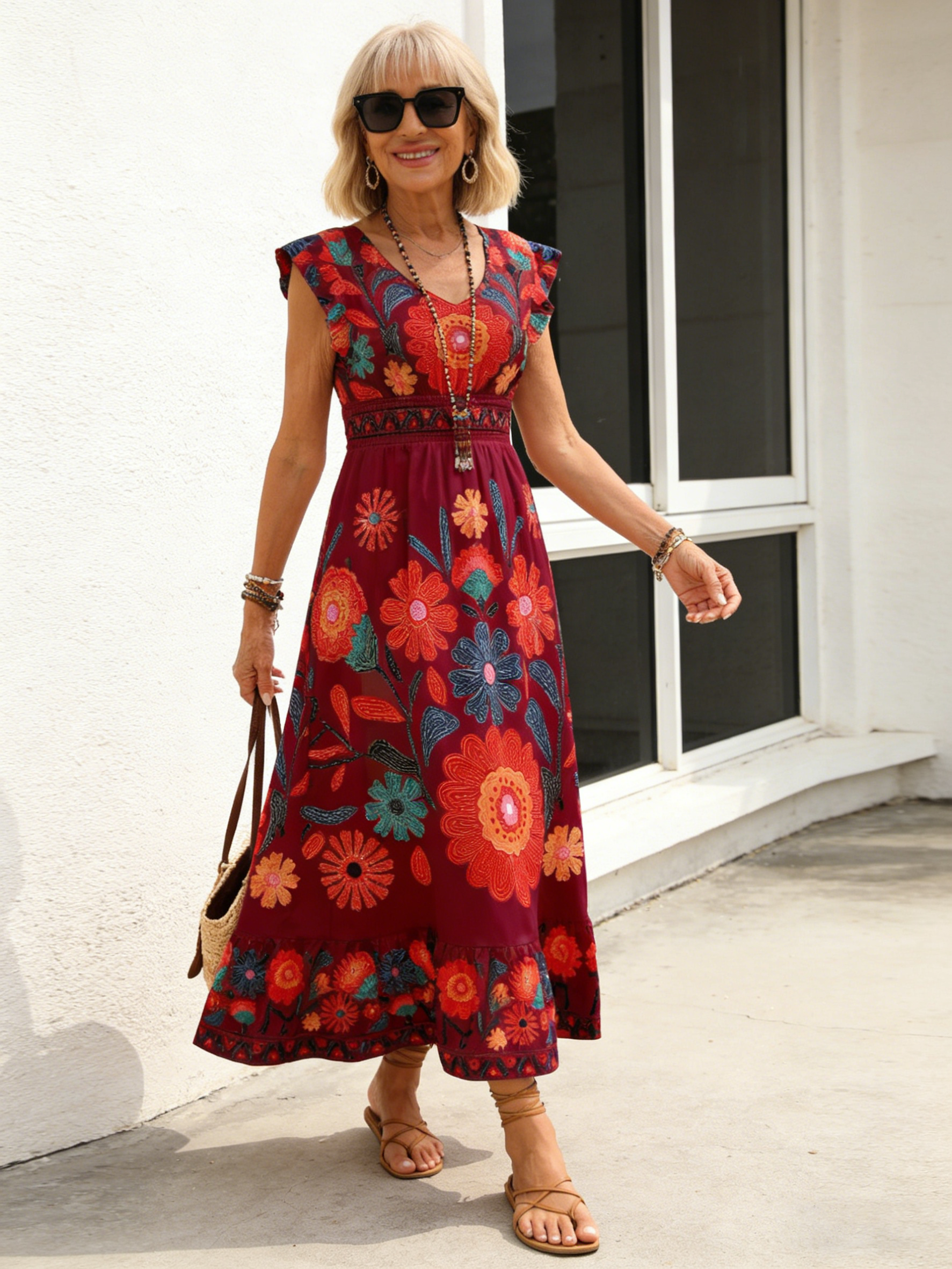 Ethnic Style Fashion Sexy Slim Print Suspender Dress
