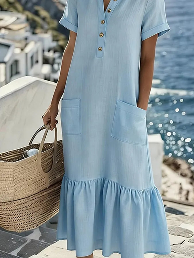 Women's Casual Collared Short-Sleeved Vacation Dress