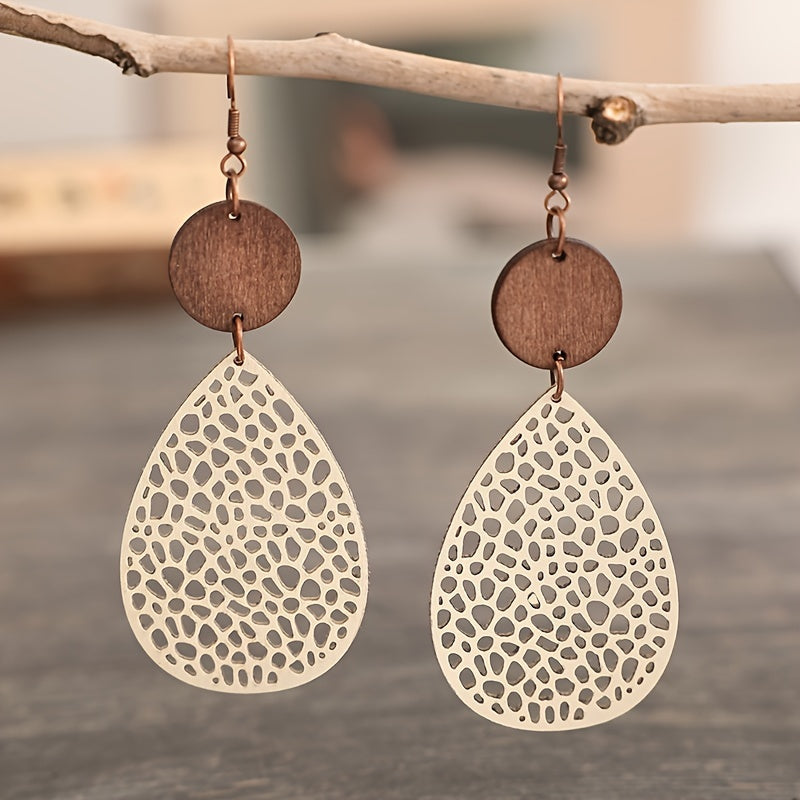 Boho Style Dangle Earrings Hollow Waterdrop Design Match Daily Outfits Party Accessories Gift For Family/ Friends/ Lover