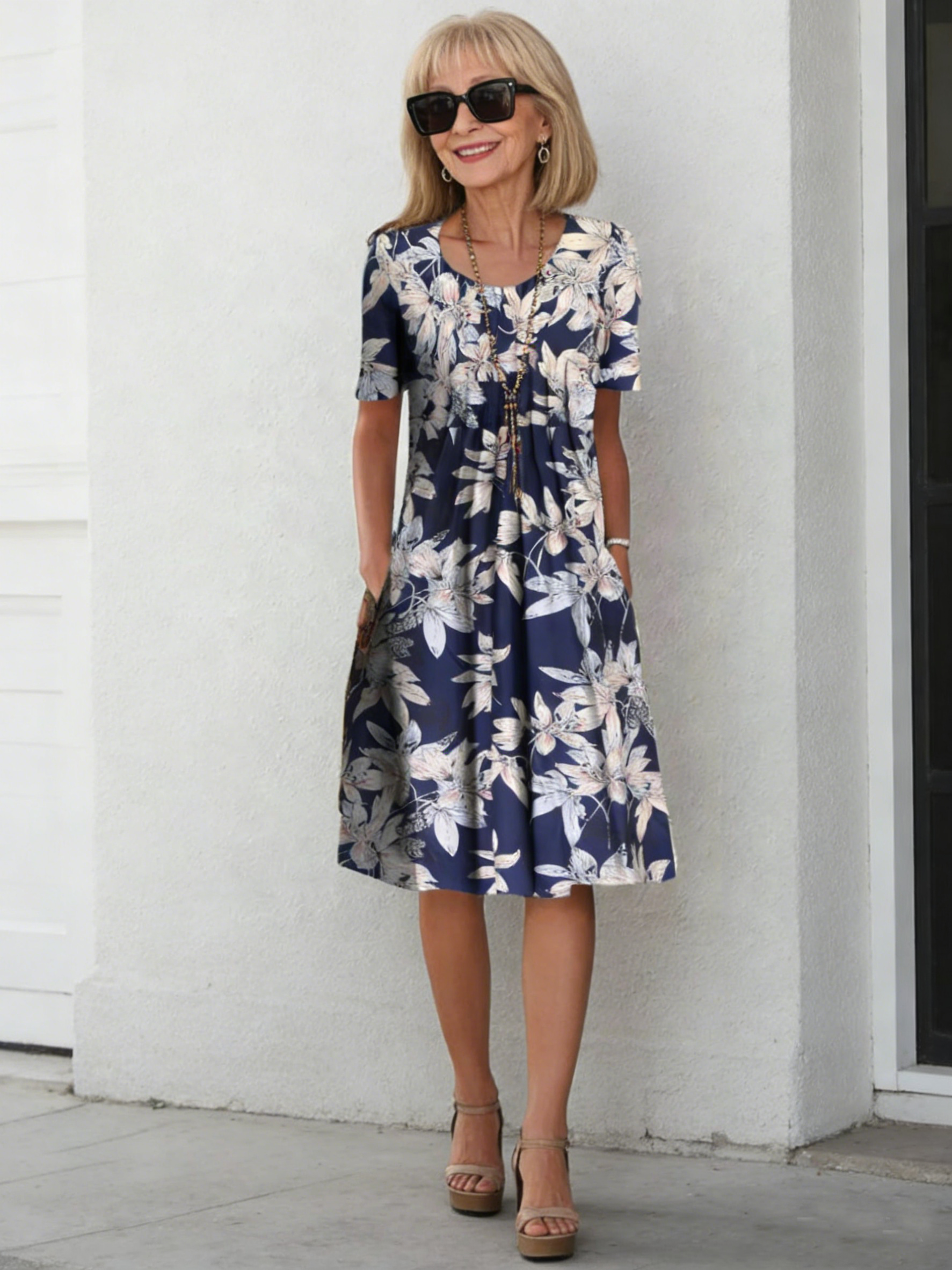 Colorful Sweet Floral round Neck Dress
