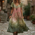 Women's Vintage Viking Tree Of Life Gradient Short Sleeve Dress