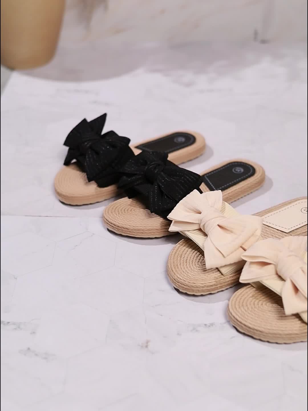 Sunset Strolls, Women's Chic Bowknot Slide Sandals - Open Toe, Flat Heel, Casual Beach & Outdoor Shoes with EVA Sole