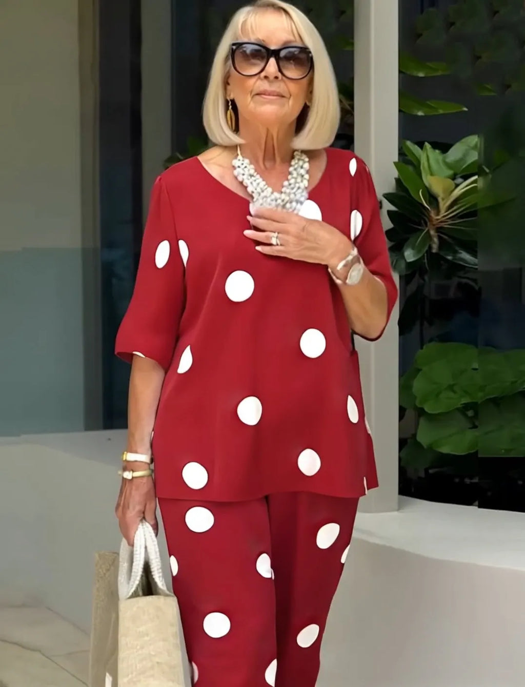 Vacation Two Piece Set BOHO Outfits Set Casual Polka Dot Matching Two-piece Set