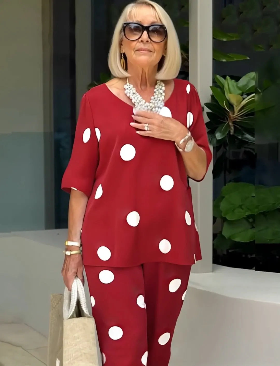 Vacation Two Piece Set BOHO Outfits Set Casual Polka Dot Matching Two-piece Set