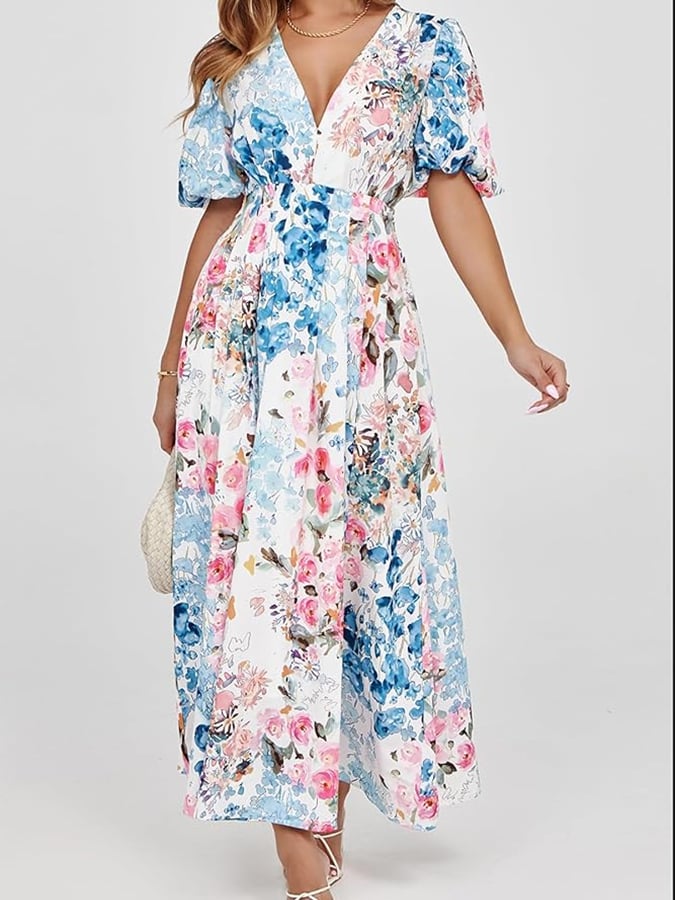 Women's Casual V-neck Printed Resort Dress