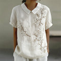 Almond Blossom Japanese Art Peter Pan Collar Linen Shirt
