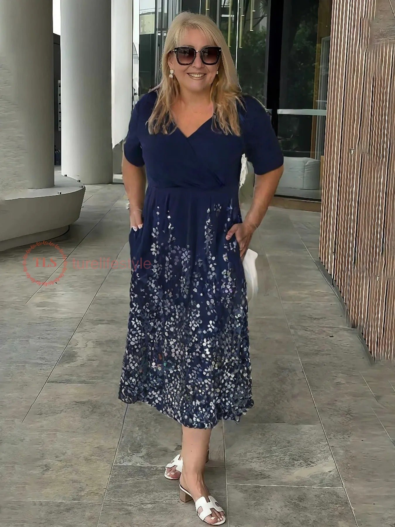 Fashion Solid Color Cross V-Neck Short Sleeve Personality Dress Women's Clothing