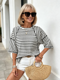 Crew Neck Jumper Women's Simple Versatile Striped Half-sleeved T-shirt