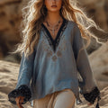 Desert Style Holiday Bohemian Vintage Linen Casual Top