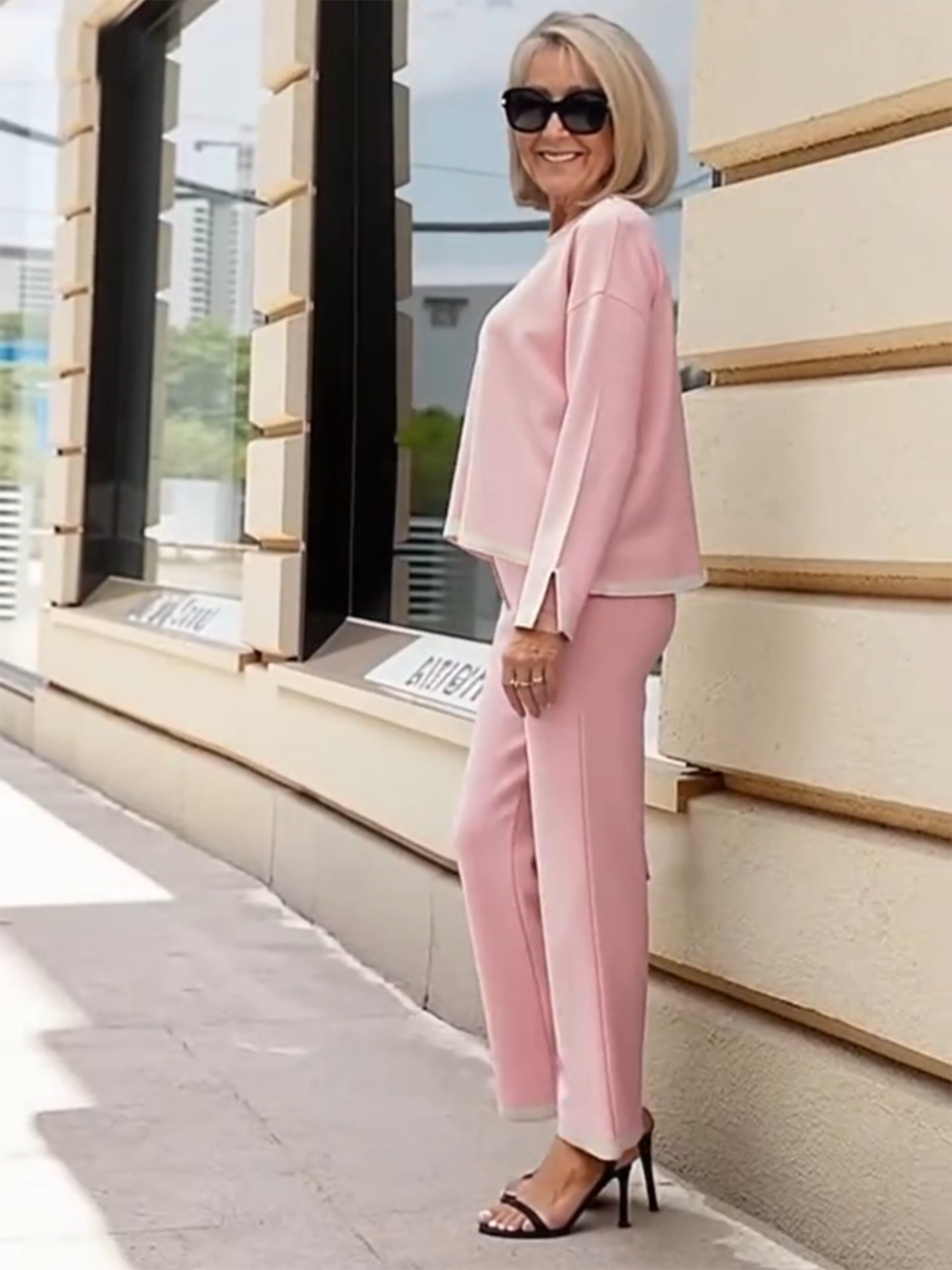 Contrasting Color Split-ended Long-sleeved Knitted Sweater High-waisted and Thin Wide-leg Pants and Trousers Two-piece Set