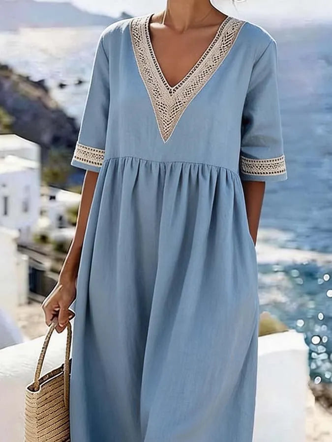 Women'S Casual Color-Block Patchwork Dress