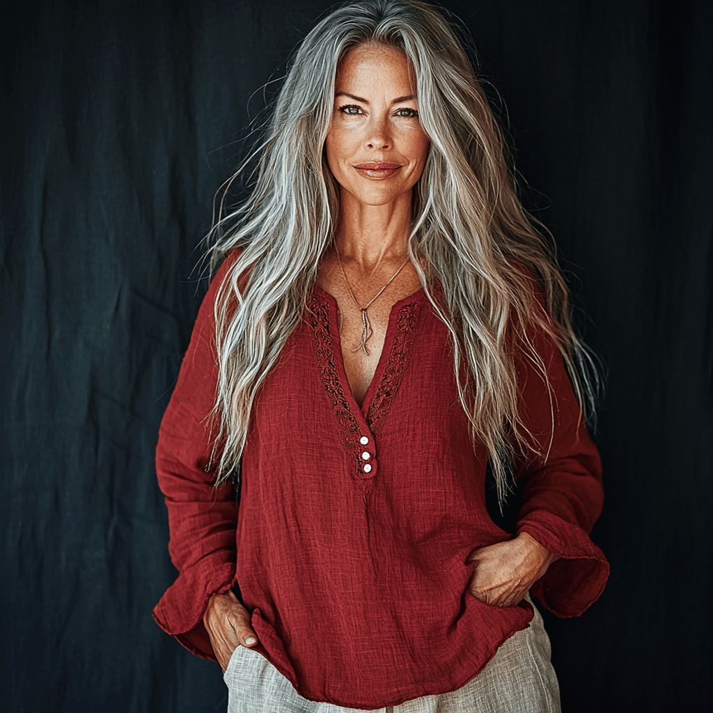 Women's Spring & Summer Bohemian V-neck Loose Linen Shirt