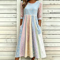 Women's Retro Floral Patchwork Art Embroidery Cotton Linen Mid-sleeve Dress
