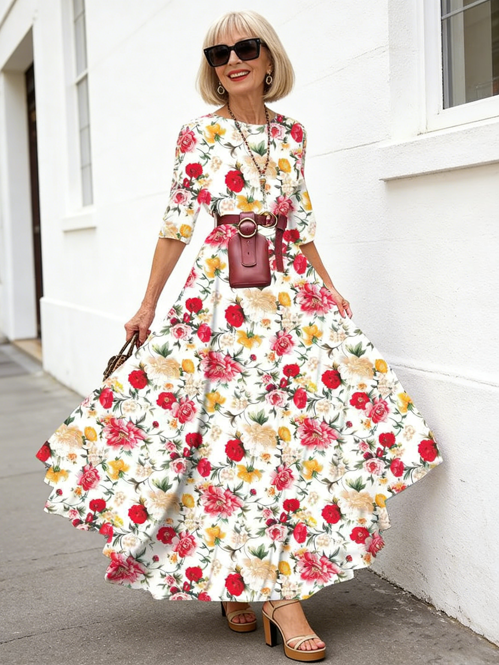 Bohemian Long Dress Printed Pendulum Temperament Chiffon Floral Slim Dress