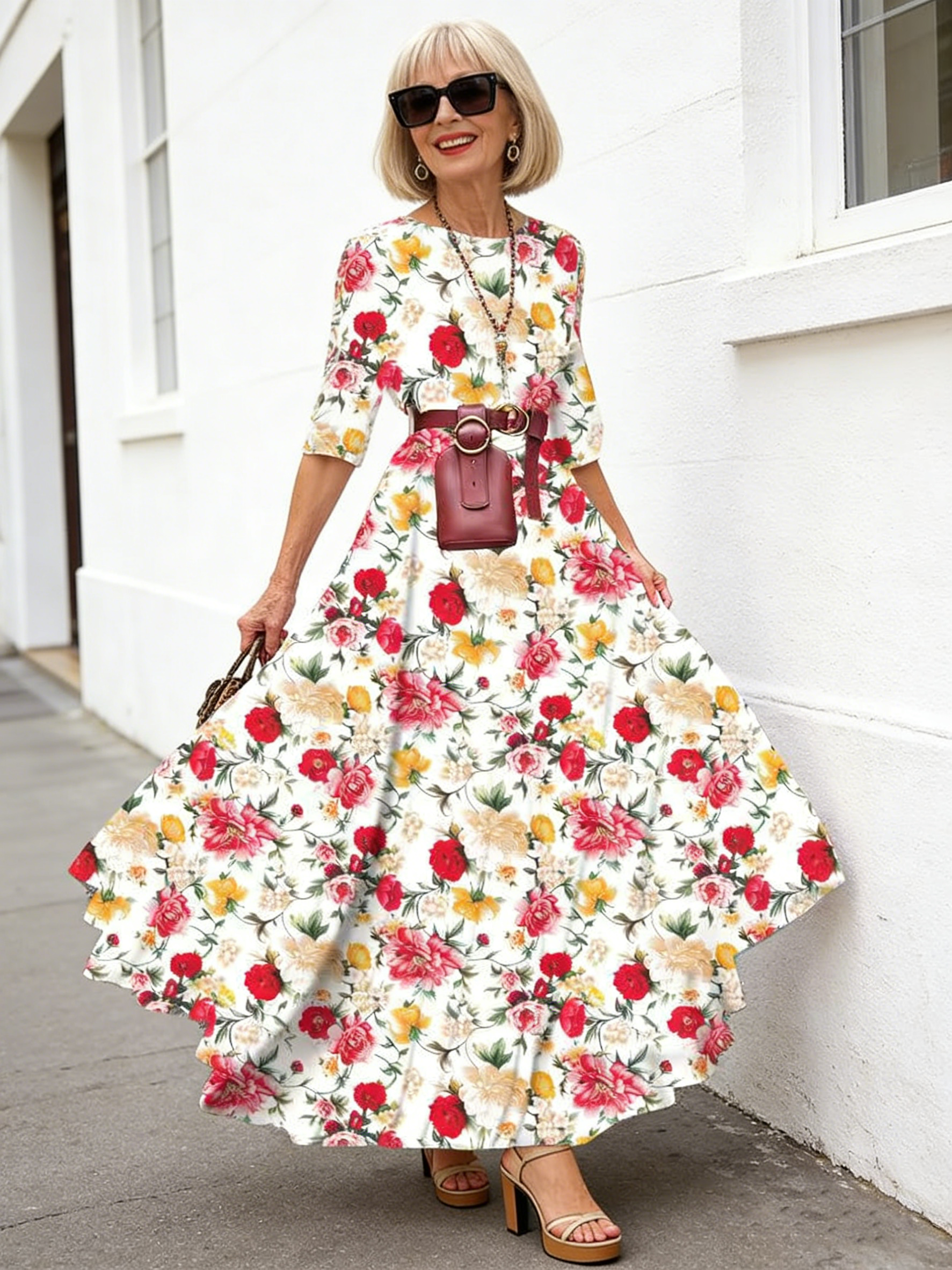 Bohemian Long Dress Printed Pendulum Temperament Chiffon Floral Slim Dress