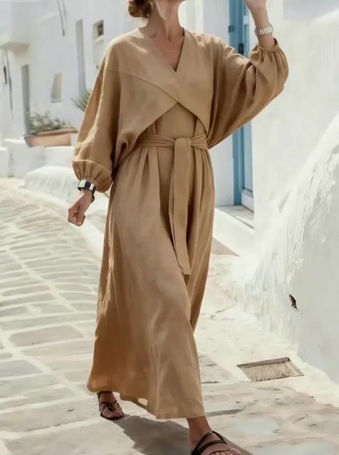 Women's V-Neck Long-Sleeved Irregular Dress