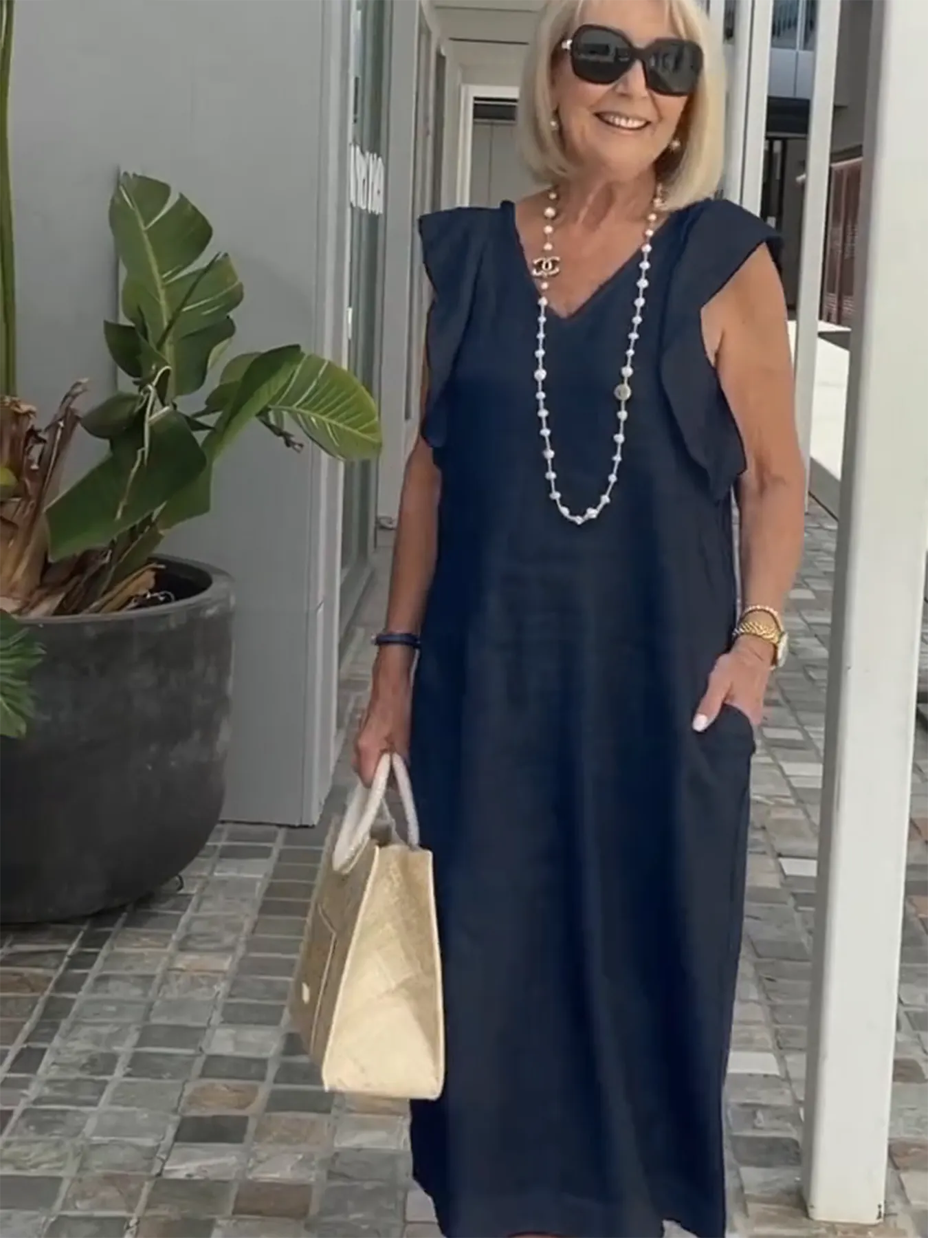 Casual Dress with Ruffle Sleeves,Back Adjustment Rope,Deep Pockets,Pure White Formal Dress, Evening Dress