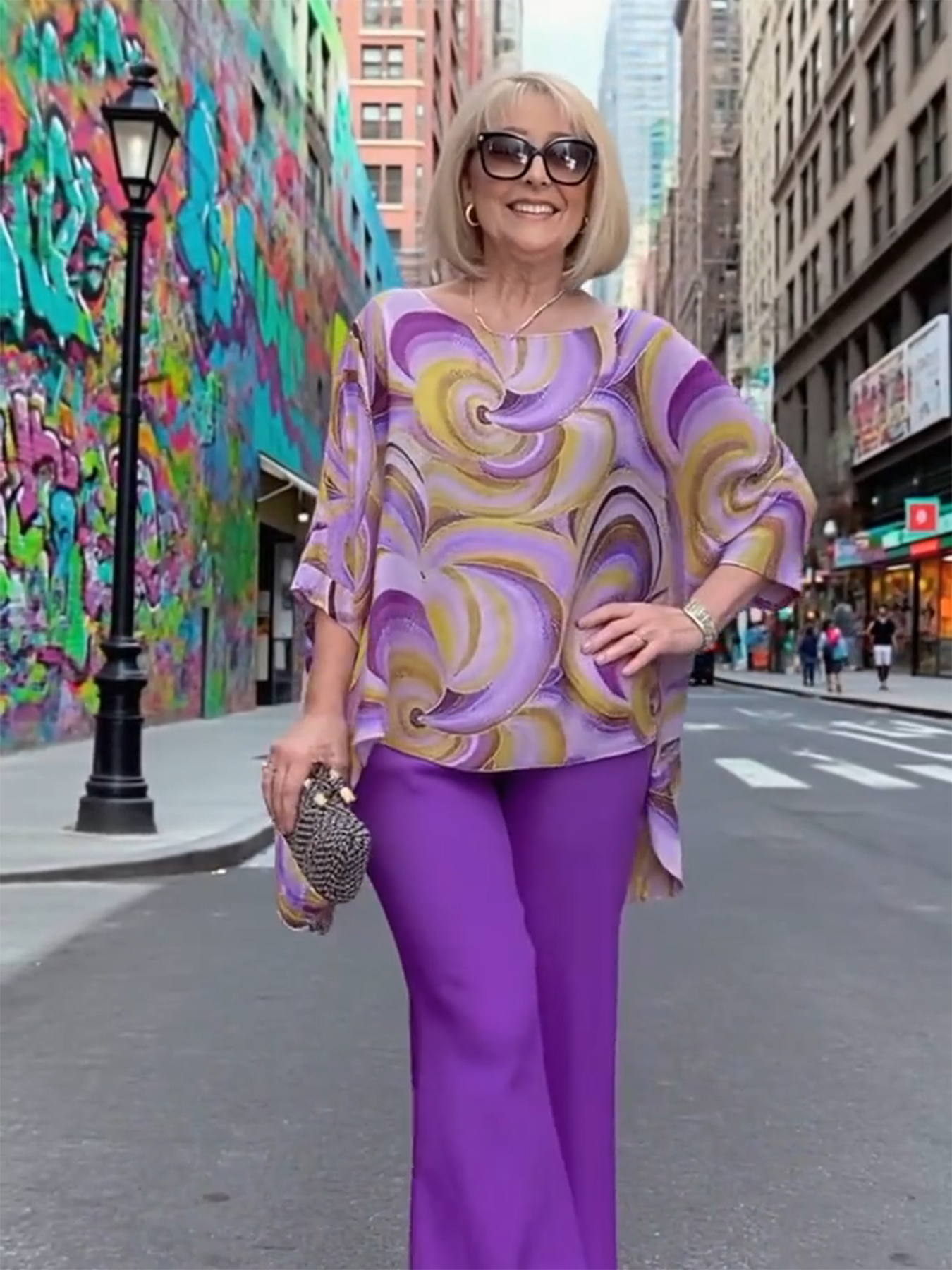2Pcs Color Chiffon Set Casual Crew Neck Printed Two-piece Set Women