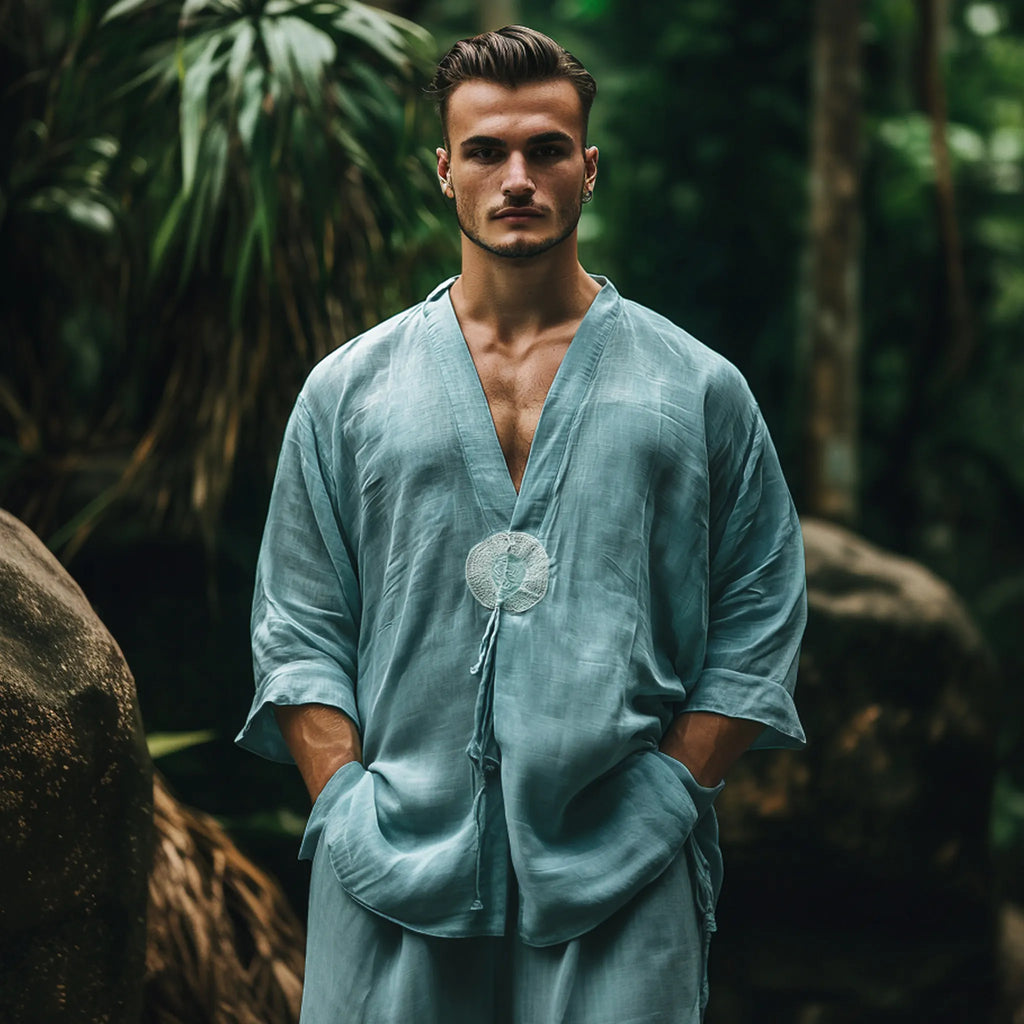 Men's Ethnic Graphic Light Casual Linen Shirt